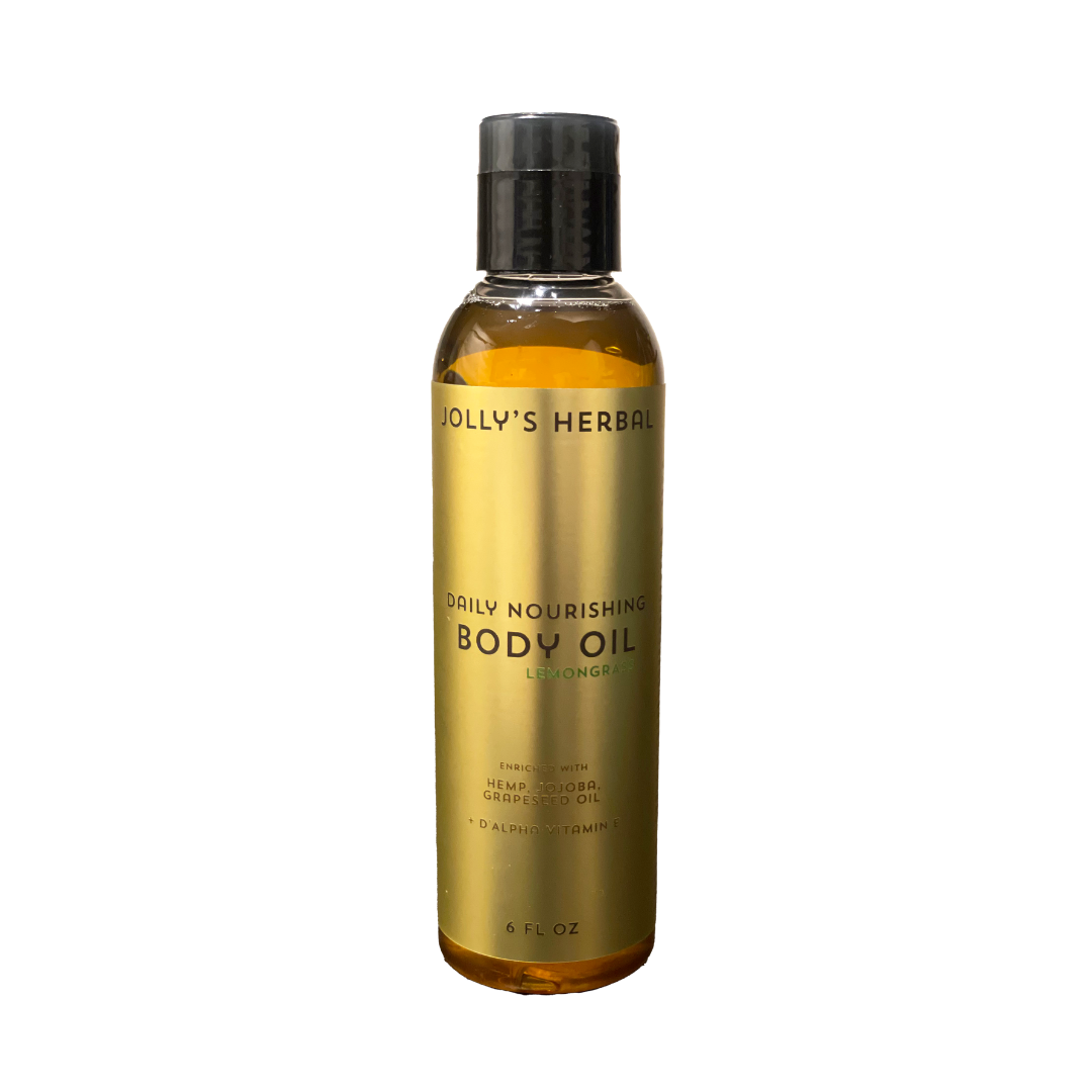 Jolly’s Herbal - Lemongrass Body Oil with With Pure d'Alpha Vitamin E, Infused with Hemp, Jojoba, and Grapeseed Oil